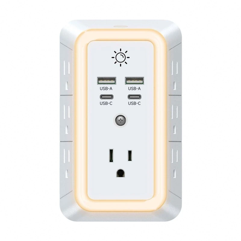 LED Gecə İşığı ilə 7-Çıxışlı ABŞ Elektrik Stripi