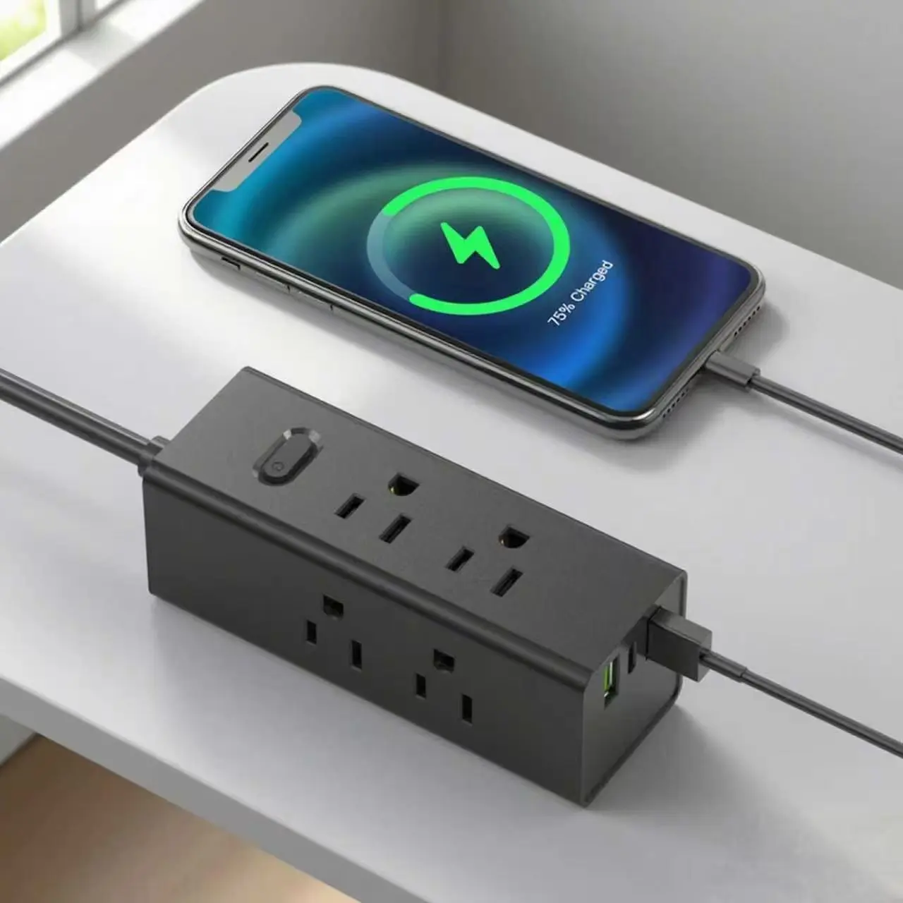 USB Yastı Fişli Uzatma Şnurlu Səyahət Elektrik Şeridi ilə ABŞ Elektrik Şeridi